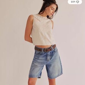 Free People Blue Bermuda Shorts Raw Hem